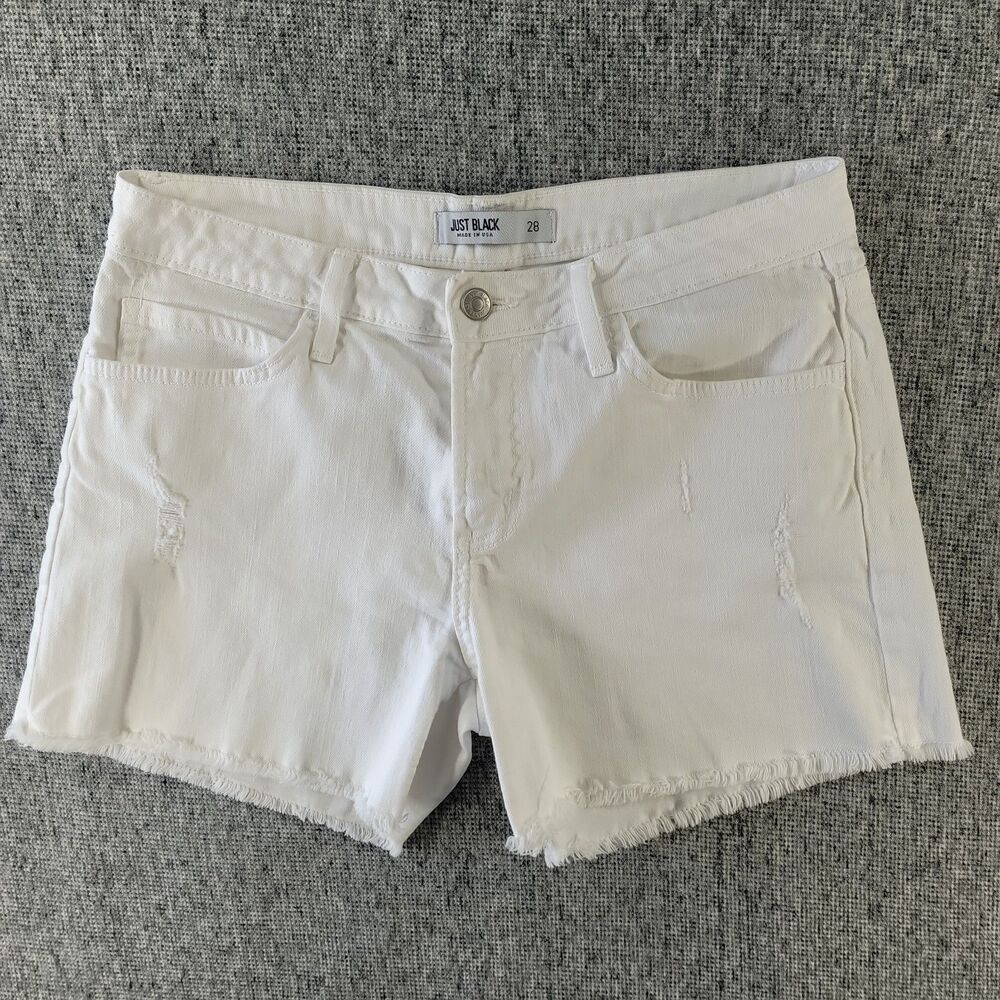 Just Black Denim Made in USA Womens White Distressed Cut Off Shorts Size 28